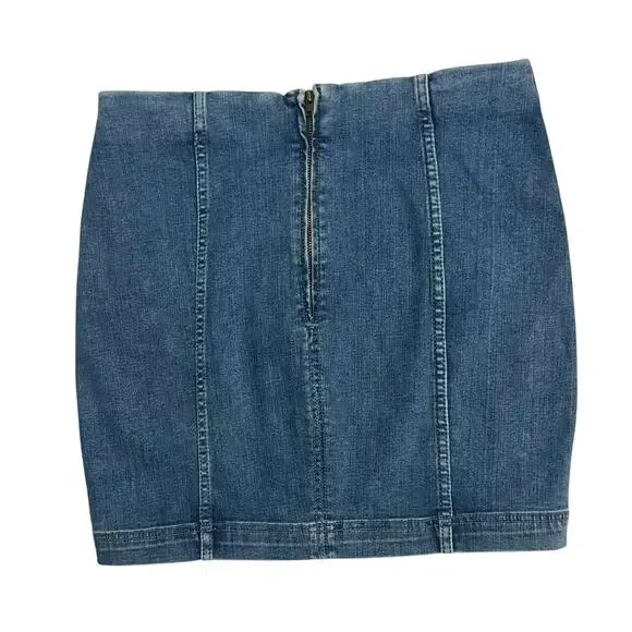 Free People Denim Jean Mini Modern Femme Skirt Size 8 Blue Western Casual Stripe - Picture 4 of 9